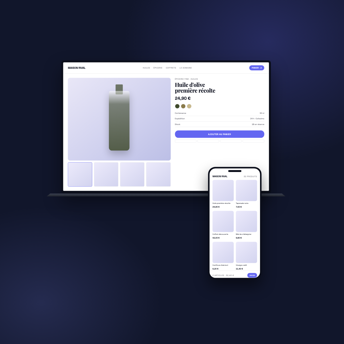 Boutique en ligne : catalogue sur téléphone et tunnel d'achat sur ordinateur